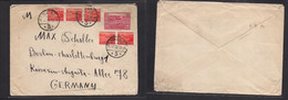 Albania. 1938 (11 June) Tirane - Germany, Berlin. 10q Red Stationary Envelope + For Adtl, Tied Cds. Scarce Usage. - Albania