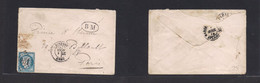 Algeria. 1874 (1 Apr) Oran - France, Paris (4 Apr) Fkd Env 25c Blue Rep Fr., Tied 7051 + Cds Alongside "BM" Oval Cachet. - Argelia (1962-...)