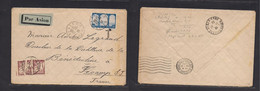 Algeria. 1933 (17 Nov) Alger - France, Fecamp. Air Fkd + Taxed + Arrival P.due (x2) Tied Cds 2 Fr Charge. Fine Comb. - Argelia (1962-...)