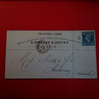 LETTRE PARIS CHIFFONS DE LAINE A SOUCHAY ET LOUVET POUR ANNONAY 1865 VIA PARIS - 1863-1870 Napoléon III Con Laureles