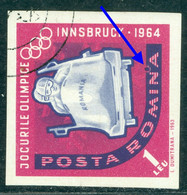 1963 Bobsled,Innsbruck Winter Olympics,Romania,Mi.2209,"Sun Eclipse" Variety/Error,VFU/1 - Plaatfouten En Curiosa