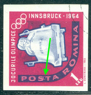 1963 Bobsled,Innsbruck Winter Olympics,Romania,Mi.2209,"Sun Eclipse" Variety/Error,VFU/3 - Abarten Und Kuriositäten