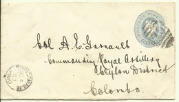 Ceylon 1889  5 C. Prestamped Envelope  Sent From Trincomalee To Colombo - Ceylon (...-1947)