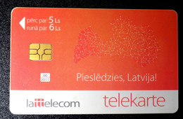 Lettland , Lettonia  2011 Map Of Latvia - KARTE  Chip Phone Card Big Face Value 5 Lats - Lettonia