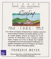 JAMAIS COLLEE 1985 étiquette Riesling Grand Cru Winzenberg François Meyer Blienschwiller Vin D' Alsace A54-12 - Riesling