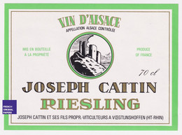 JAMAIS COLLEE 1980s étiquette Riesling Joseph Cattin à Voegtlinshoffen Vin D' Alsace A54-14 - Riesling