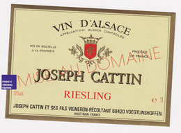 JAMAIS COLLEE 1990s étiquette Riesling Joseph Cattin à Voegtlinshoffen Vin D' Alsace A54-14 - Riesling