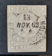 Suisse 1854 N°25 Ob Court En Haut à Gauche  Cote 550€ - Gebraucht
