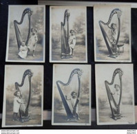 Fantaisie - Fillette A La Harpe - Enfants - "Instrument De Musique - Lot De 6 Cartes Postales - Circulé - 2Scans - Other