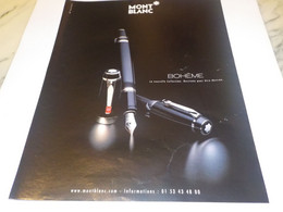 PUBLICITE  STYLO PLUME BOHEME DE MONT BLANC 2000 - Autres & Non Classés