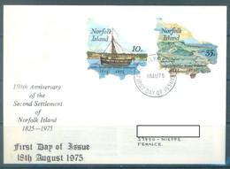 NORFOLK ISLAND - 18.8.1975 - FDC - 150th ANNIVERSARY 2nd SETTLEMENT - Yv 164-165 - Lot 24704 - Ile Norfolk