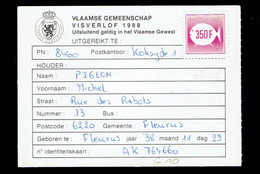 Vlaamse Gemeenschap Permis De Pêche  Viservlof  350 Frs 1988 Koksijde 02  08 88 Timbre Velghe N°2203 - 1981-1990 Velghe