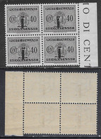 Italia Italy 1944 RSI Segnatasse Fascio C40 Quartina Bordo Sa N.S65 Nuovo Integro MNH ** - Postage Due