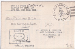 1944 - LIBERATION - US ARMY - LETTRE (VOIR INTERIEUR ILLUSTRE) Avec CACHET De APO 34 (CASERTA / ITALY) => USA - Britisch-am. Bes. Neapel