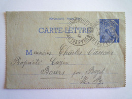 2022 - 249  CARTE-LETTRE  ENTIER POSTAL  Au Départ De MAUBOURGUET  1941   XXX - Letter Cards