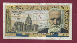 BILLET FRANCE 500 Cinq Cent FRANCS 12-2-1959-B Mauvais état Plis échirures Trous Usure ... - 1955-1959 Aufdrucke Neue Francs