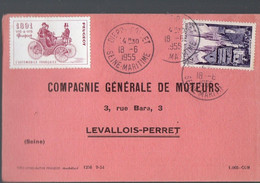 (erinnophilie)PEUGEOT Levallois-Perret ( 92 Hauts De Seine) Carte Réponse COMPAGNIE GENERALE DES MOTEURS 1955 (PPP34530) - Covers & Documents