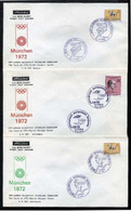 Turkey 1972 The Torch Of Munich Olympic Games, 3 Covers Set | Special Cover, Aug. 6-8-9 - Covers & Documents