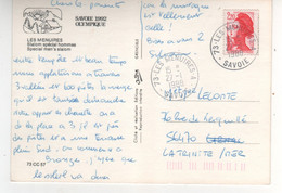 Cachet " Les Menuires A Savoie " Du 27/01/88 ( Guichet Annexe ) Carte " Savoie Olympique 1992 " - Covers & Documents