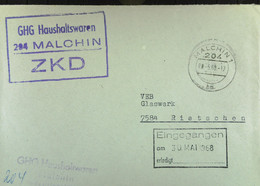 Fern-Brief Mit ZKD-Kastenstempel "GHG Haushaltswaren 204 MALCHIN" Vom 29.5.68 An VEB Glaswerk Rietschen - Briefe U. Dokumente