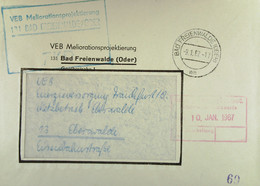 Fern-Brief Mit ZKD-Kastenstempel "VEB Meliorationsprojektierung 131 Bad Freienwalde/Oder" 9.1.67 An VEB EV Eberswalde - Brieven En Documenten