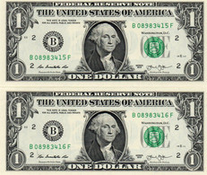 S.U.A 1 DOLLAR 2013 B  P-537Br UNC CONSECUTIVE - Federal Reserve Notes (1928-...)