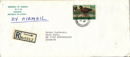 Sierra Leone Registered Cover Sent Air Mail To Denmark 19-2-1983  Topic Stamps (sent From The Embassy Of Guinea Conakry) - Sierra Leona (1961-...)