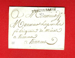 PARTIE DE LETTRE SANS TEXTE  Villeneuve D'Agen MARQUE POSTALE => Tonneins Laperche Fabricant De Minots Tabac à Tonneins - 1701-1800: Precursori XVIII