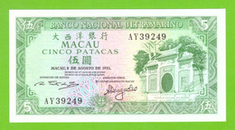 MACAU 5 PATACAS 1981  P-58c  UNC - Macao