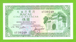 MACAU 5 PATACAS 1981  P-58c  UNC - Macau
