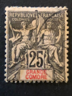 GRANDE COMORE. Yv 8. 25c Noir Sur Rose, Oblitéré - Oblitérés