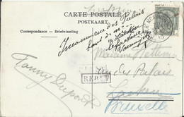 COB N°53 Armoiries 1 C. Gris, Sur Carte Bonne-Modave, Oblitérée HUY R. Montmorency Vers Laeken, Cachet REBUT - 1910 - 1893-1907 Armoiries