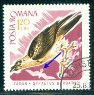 1967 Bearded Vulture/Gypaetus Barbatus,lammergeier,Bird Of Prey,Romania,2574,variety ERROR,VFU - Variétés Et Curiosités