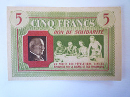 2022 - 297  BON De SOLIDARITE De CINQ FRANCS  ( 5 F )  Vers 1940   XXX - Non Classés