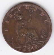 Grande-Bretagne. 1 Farthing 1860. Victoria, KM# 747, Superbe - B. 1 Farthing