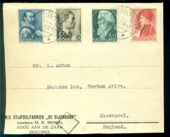 Nederland 1935 Briefstuk Van Stijfselfabriek "De Bijenkorf" Naar Blackpool Engeland Met Zomerserie 274-277 - Storia Postale