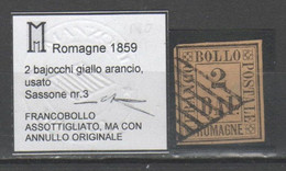 Romagne 1859 - 2 Baj. - Annullo Originale - Firmato - Romagne