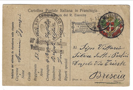 FRANCHIGIA I GUERRA MONDIALE Maggio 1917 P.M.Divisone 18 Per Brescia, Errato Transito A Angolo. 52 Reggimento. Ed. Barab - Marcophilia