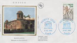Enveloppe  FDC  1er  Jour   FRANCE   UNESCO   Mosquée  De  BAGERHAT    BANGLADESH   1986 - Mosques & Synagogues