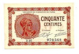 1914-1921 // C.D.C. // PARIS // Délibération Mars 1920 //  Cinquante Centimes // Sans Filigrane - Chambre De Commerce