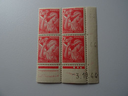 N° 654, 655 Et 656, 3 Coins Datés En Timbres Neufs Type Iris - 1940-1949