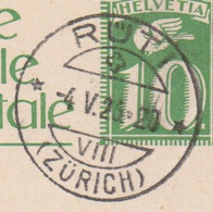 ZH  RÜTI ( ZÜRICH ) - POSTKARTE - SEHR SAUBERER STEMPEL 1926 - Covers & Documents