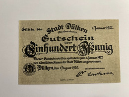 Allemagne Notgel Dulken 100 Pfennig - Collections
