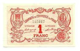 1914-1921 // C.D.C. // LE MANS // Délibération Mars 1917 // Un Franc // Filigrane Abeilles - Chambre De Commerce