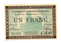 1914-1921 // C.D.C. // BEZIER // Délibération Juin 1915 // Un Franc // Sans Filigrane - Chambre De Commerce