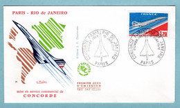FDC France 1976 - Concorde -  Vol Paris Rio De Janeiro 1976 - YT PA 49 - Paris - 1970-1979