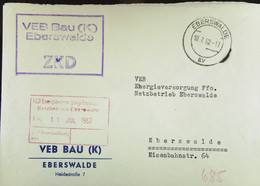 Orts-Brief Mit ZKD-Kastenstpl. "VEB Bau (K) EBERSWALDE" Vom 10.7.62 An VEB EV Ffo. Netzbetrieb Eberswalde - Covers & Documents