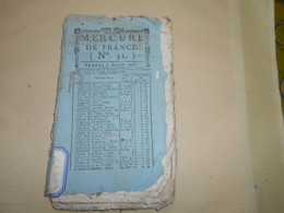 Mercure De France  N° 31   Samedi  5 Aout   1786  Journal De La Librairie - Periódicos - Antes 1800