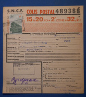 A0 2 FRANCE  AVIS D ENCAISSEMENT  COLIS POSTAL  1943 + BORDEAUX  +AFFRANCH. INTERESSANT - Cartas & Documentos