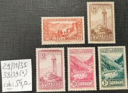 (A1) Andorre  N° 29/31/35/38/39 Neuf (*) Sans Gomme  TB - Unused Stamps